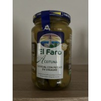 El Faro - Aceituna Gordal con Pepino en Vinagre - grüne Oliven mit Gewürzgurken in Essig 350g aus Spanien - LAGERWARE